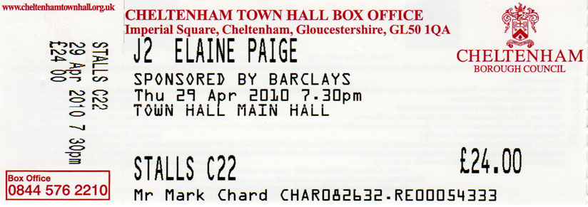 ELAINE PAIGE Ticket
